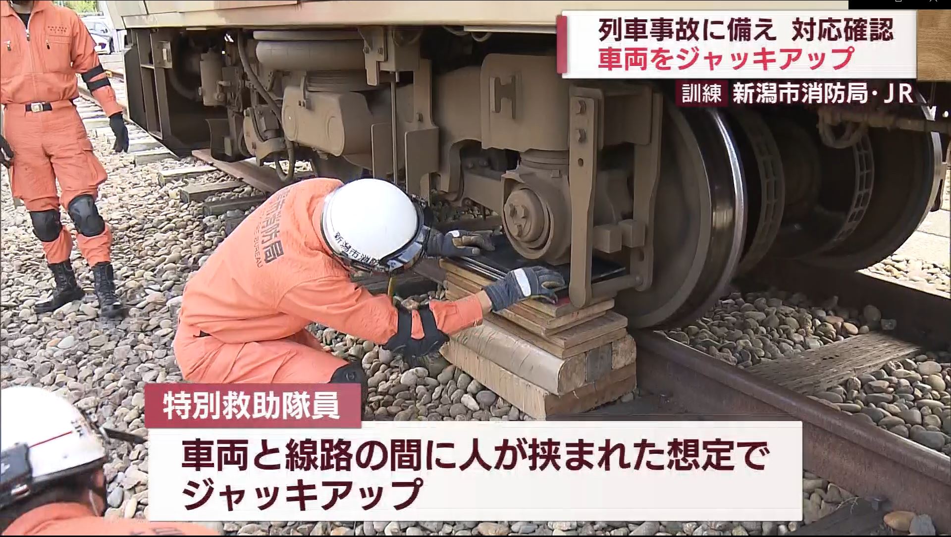 Ux新潟テレビ21 列車をジャッキアップ 列車事故想定し救助訓練 新潟