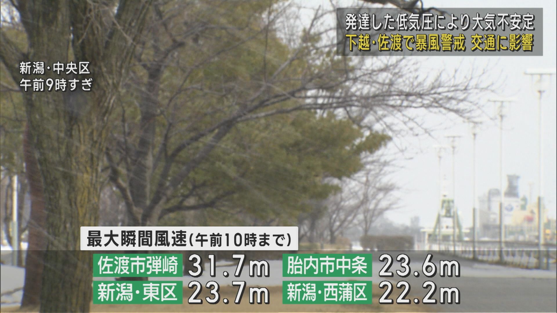 発達した低気圧の影響で下越･佐渡で暴風、交通にも影響【新潟】