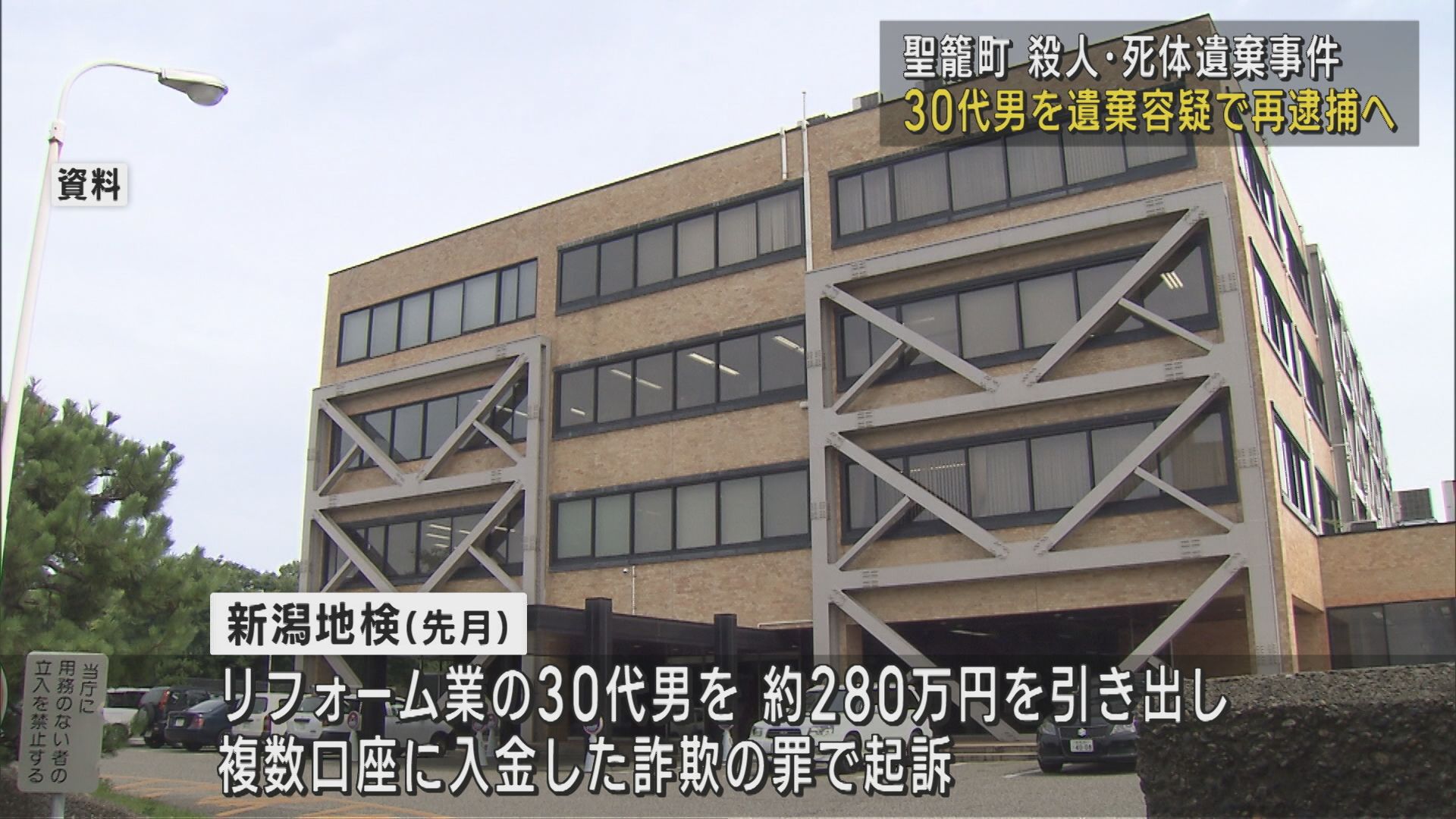 【聖籠町｜殺人･死体遺棄事件】詐欺罪で起訴した30代男を死体遺棄の疑いで再逮捕へ【新潟】