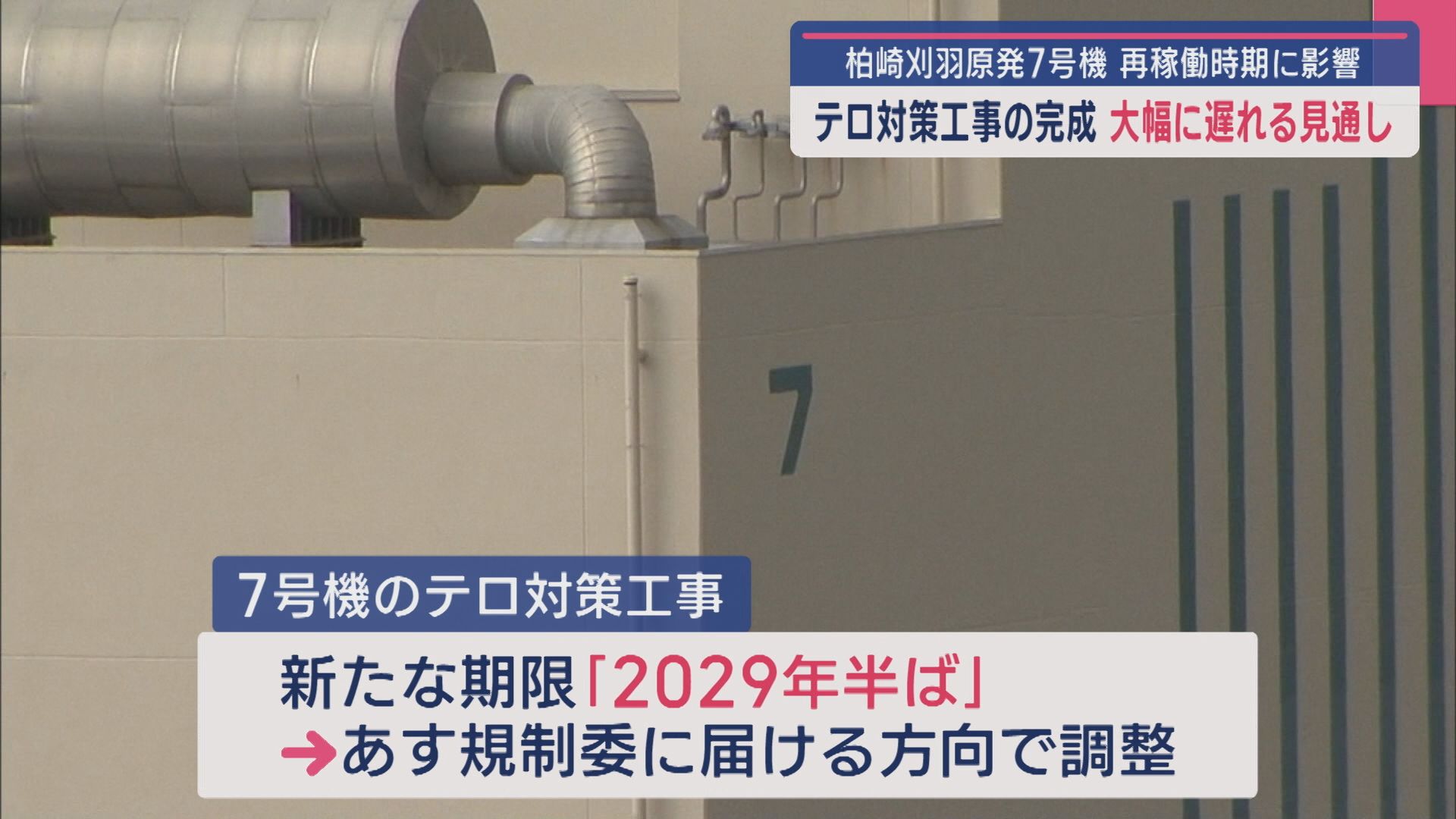 【柏崎刈羽原発7号機】テロ対策工事の完成が大幅に遅れる見通し、再稼働時期に影響【新潟】