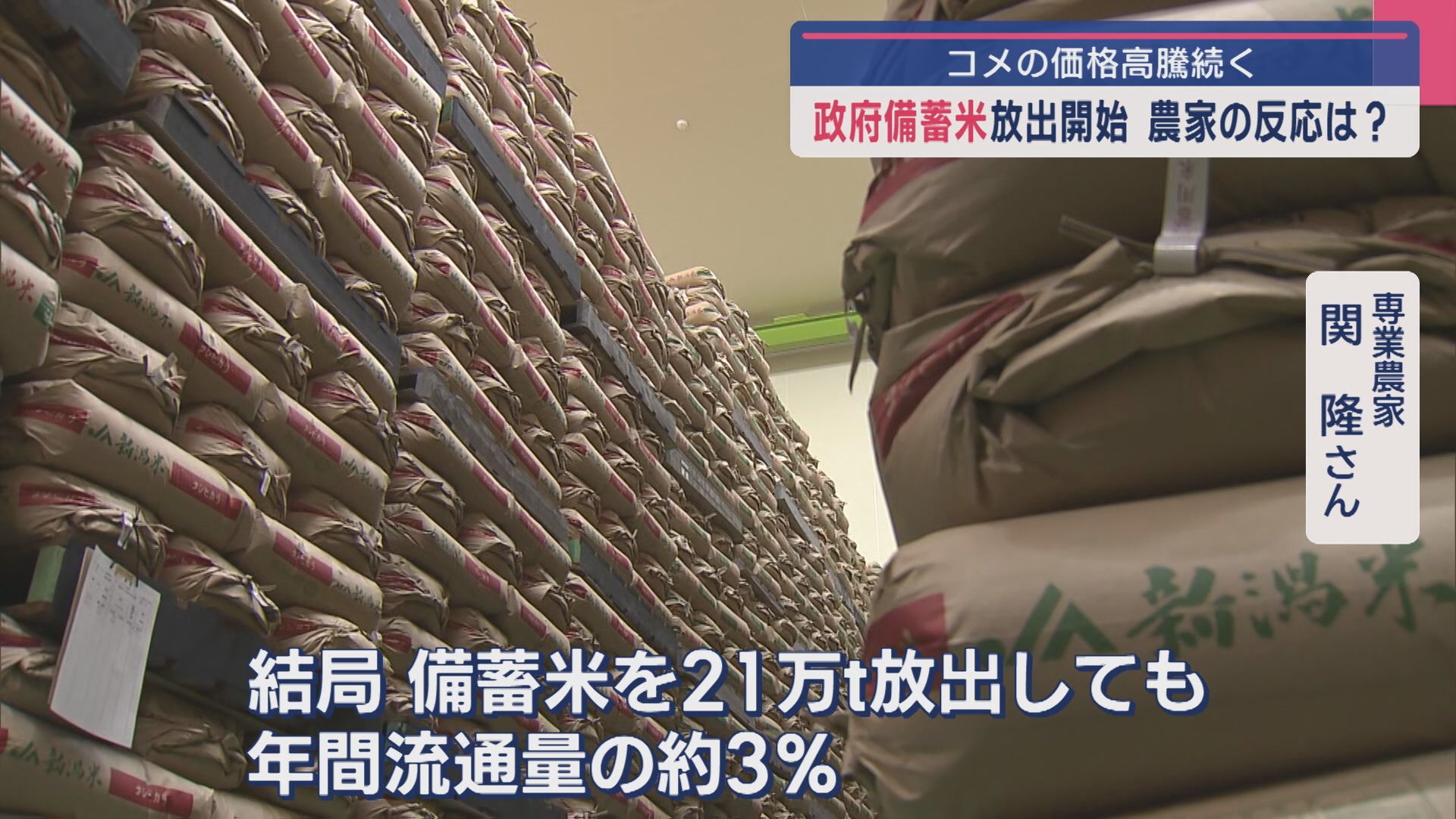 放出しても年間流通量の約3%…政府が備蓄米放出を開始：農家の反応は？【新潟】