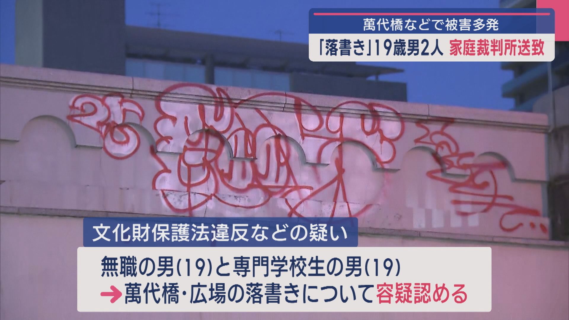 萬代橋などへ「落書き」した19歳の男2人容疑認める、家庭裁判所送致【新潟】