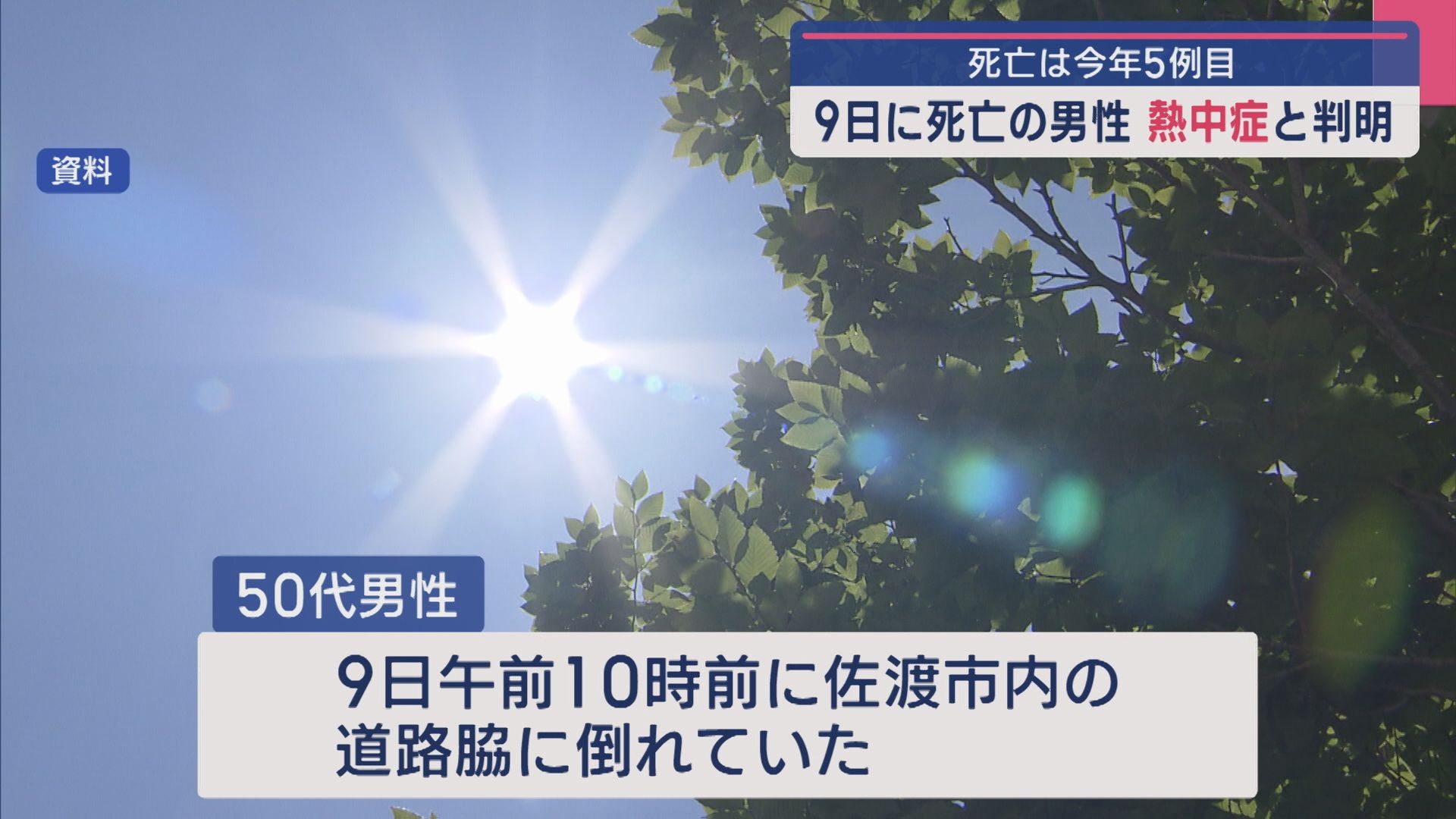 帰省中の50代男性が熱中症により死亡 今シーズン5例目【新潟･佐渡市】 2025年08月15日(金)