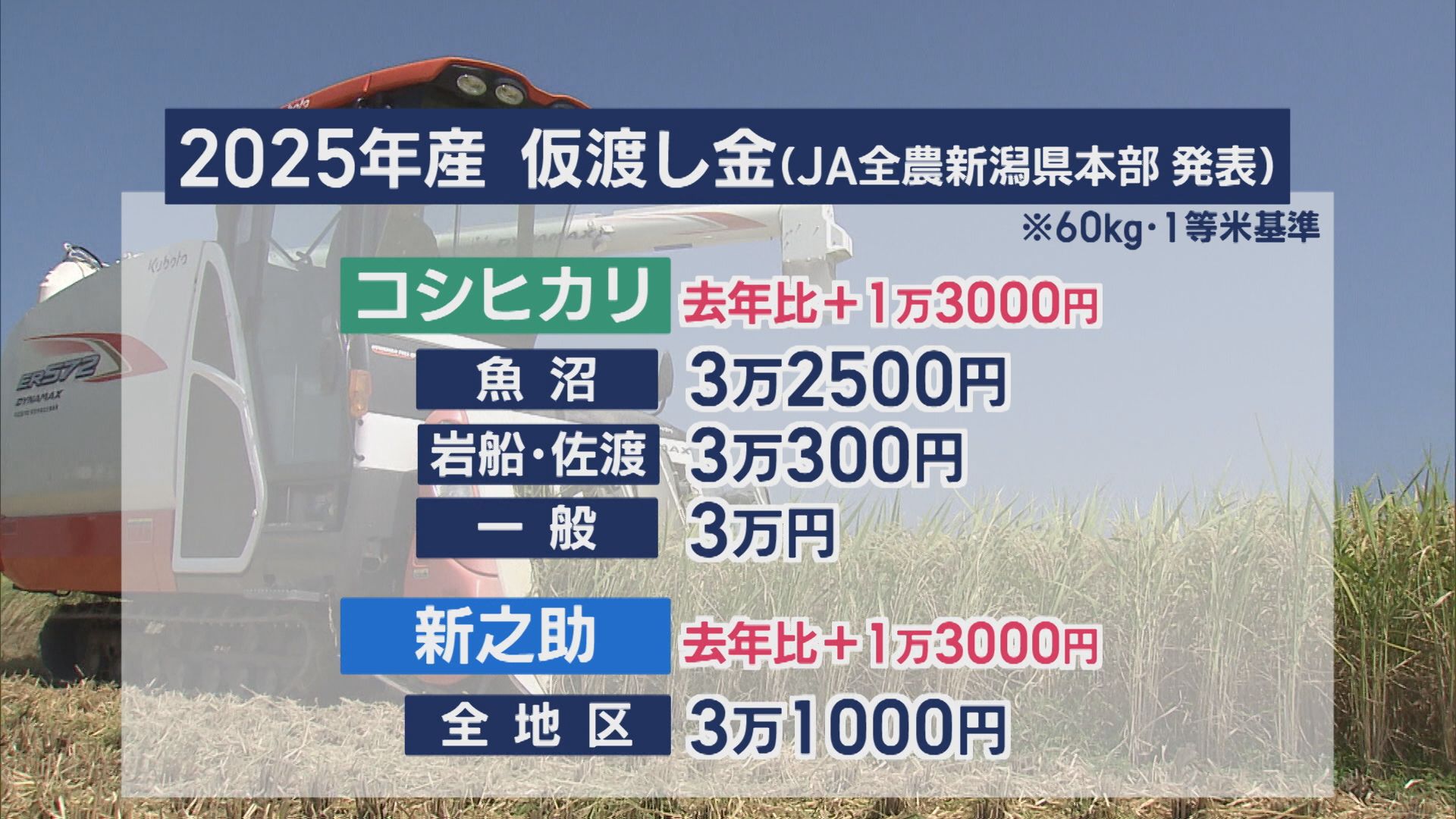 異例の引き上げ コシヒカリ仮渡し金3万円超えなど過去最高に設定、農家の収入に影響【新潟】 2025年08月19日(火)