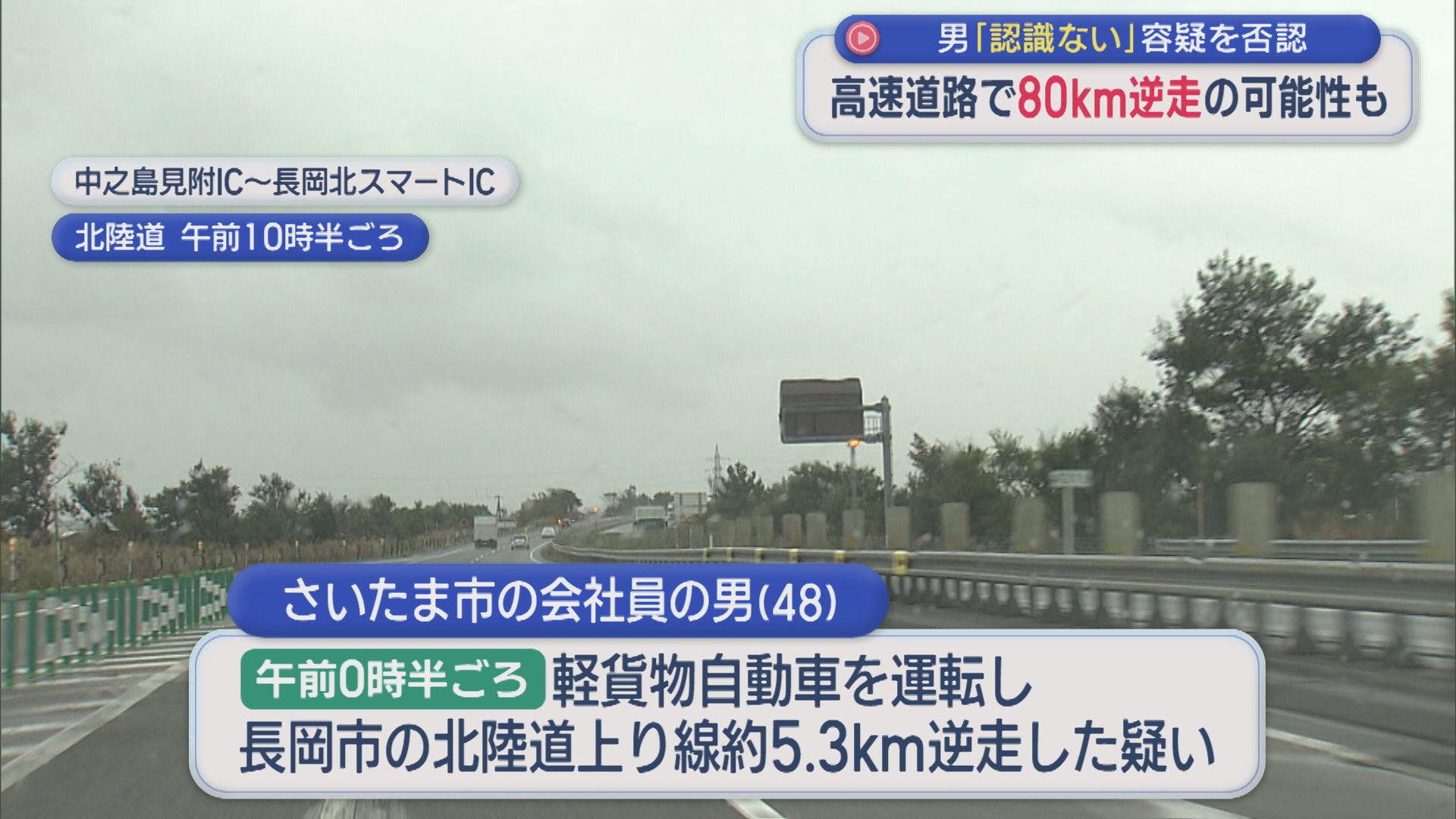 高速道路で約5.3km逆走した48歳会社員の男を現行犯逮捕【新潟】 2025年10月28日(火)