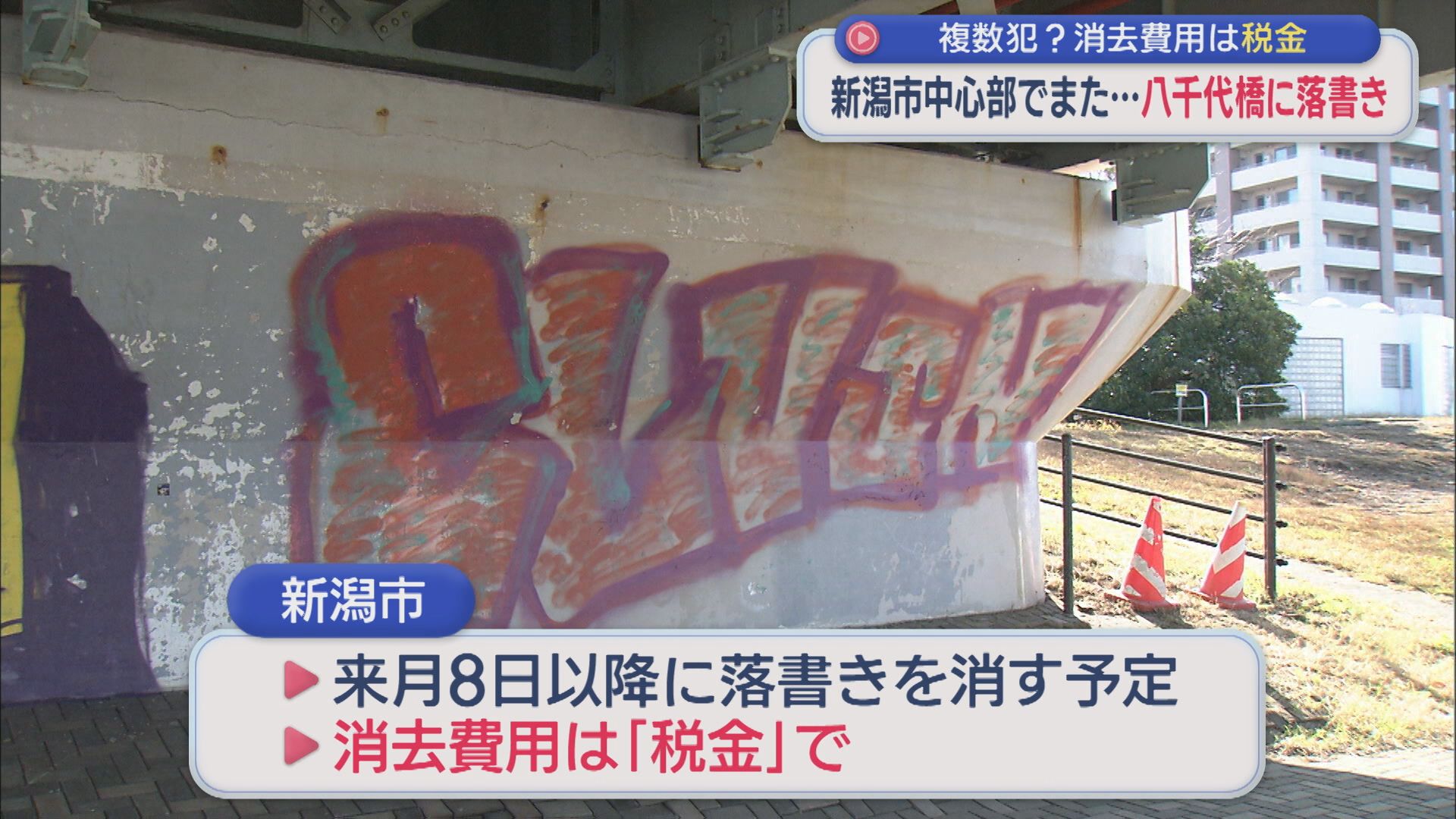 複数犯？新潟市中心部でまた･･･八千代橋に〝落書き〟消去費用は「税金」【新潟】
