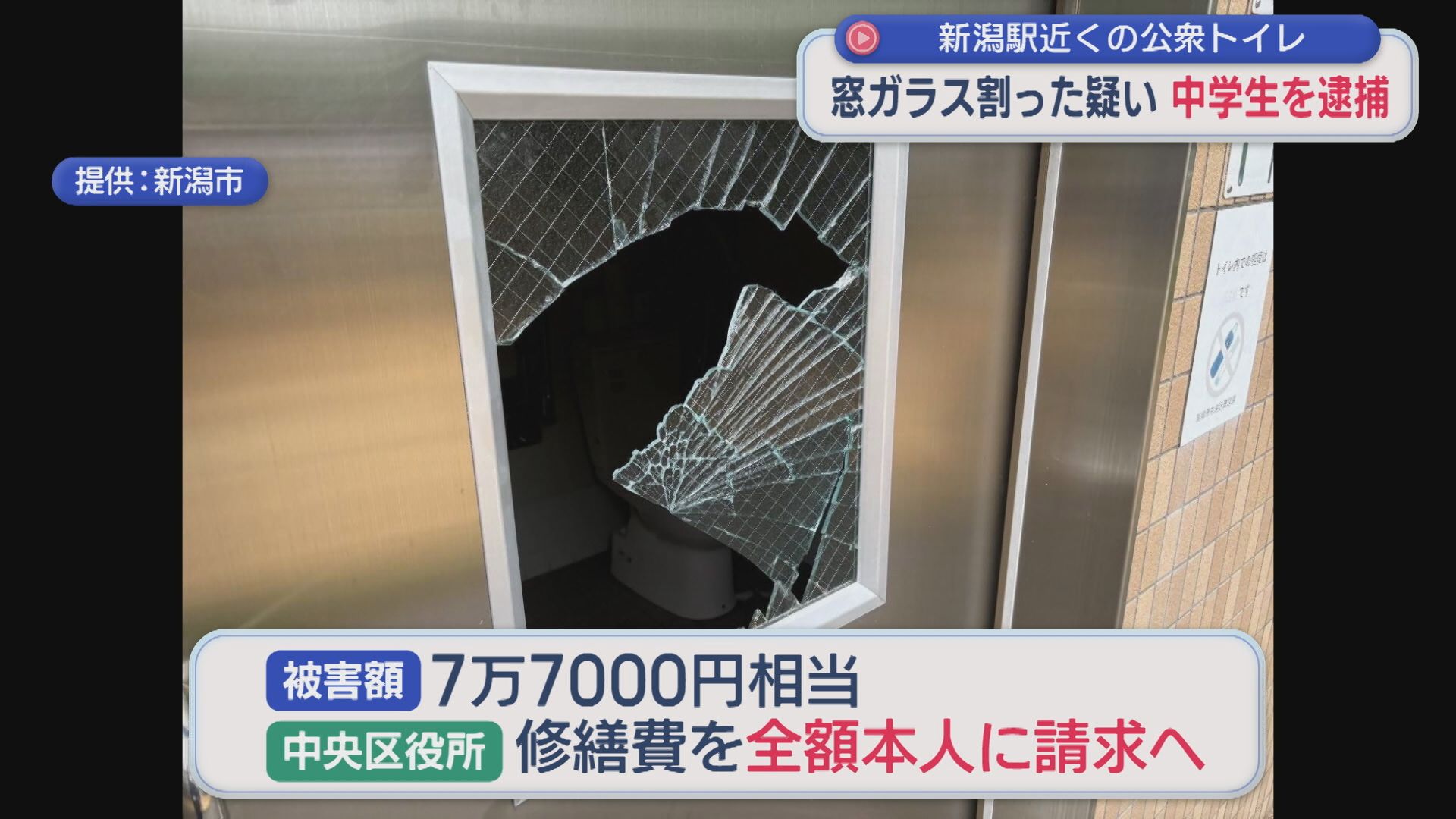新潟市内の男子中学生を逮捕、公園でトイレの窓ガラスを割った疑い【新潟】 2025年12月03日(水)