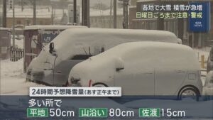 【大雪】各地で大雪 積雪が急増、25日(日)ごろまで注意・警戒を【新潟】 2026年01月22日(木)