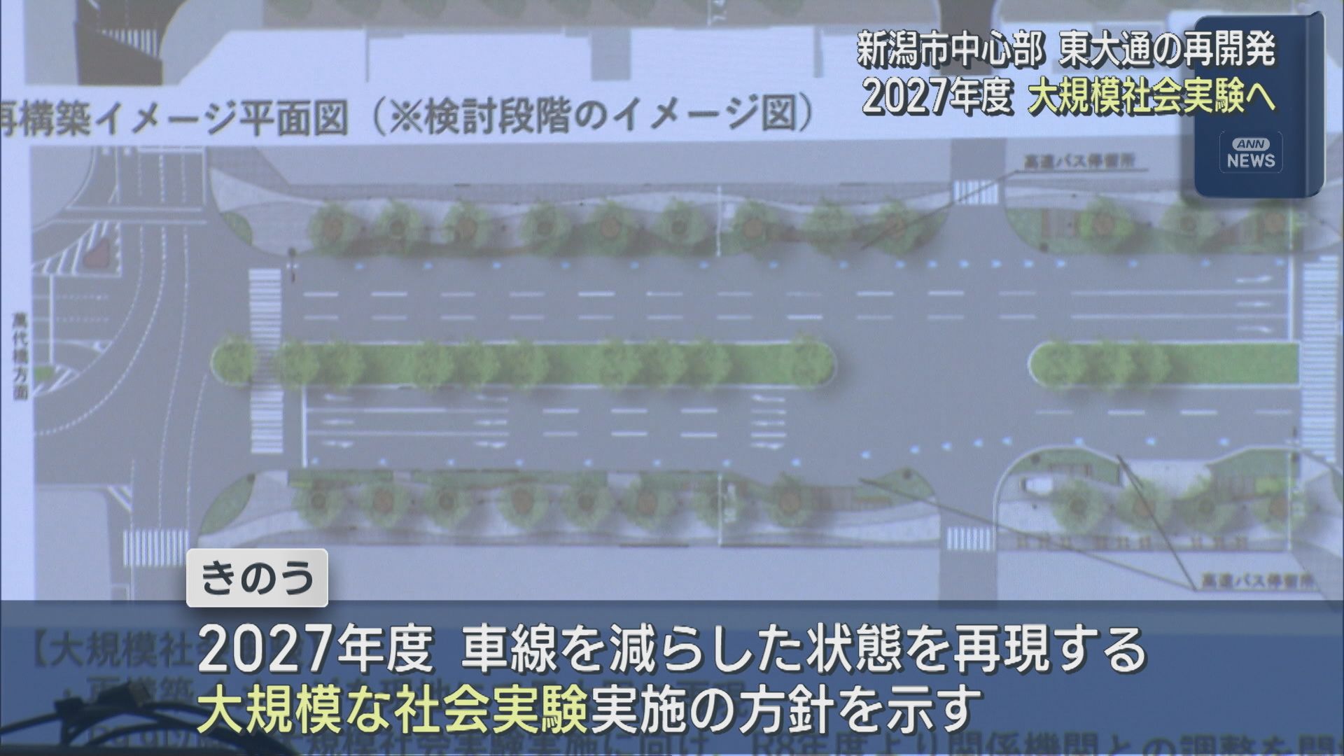 JR新潟駅前の「東大通」車線を減らした状態を再現 2027年度に大規模社会実験を実施【新潟】 2026年03月17日(火)